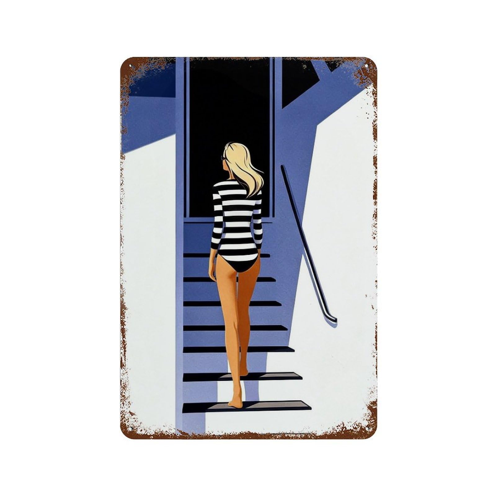 Wihyrtui Women's Style Retro Geometric Yacht Coastal Silhouette 04 Wall Retro Iron Metal Tin Sign Vintage Art Poster Modern Home Cofffee Club Art Bar Shop Decor 30X20cm