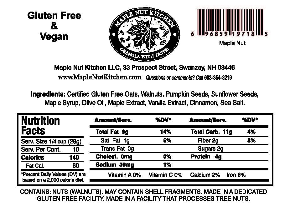 Miniatura 2 de Maple Nut Kitchen Granola de nuez de arce de 10 onzas  Avena vegana y sin gluten con nueces, calabaza y semillas de girasol  Granola baja en azúcar,