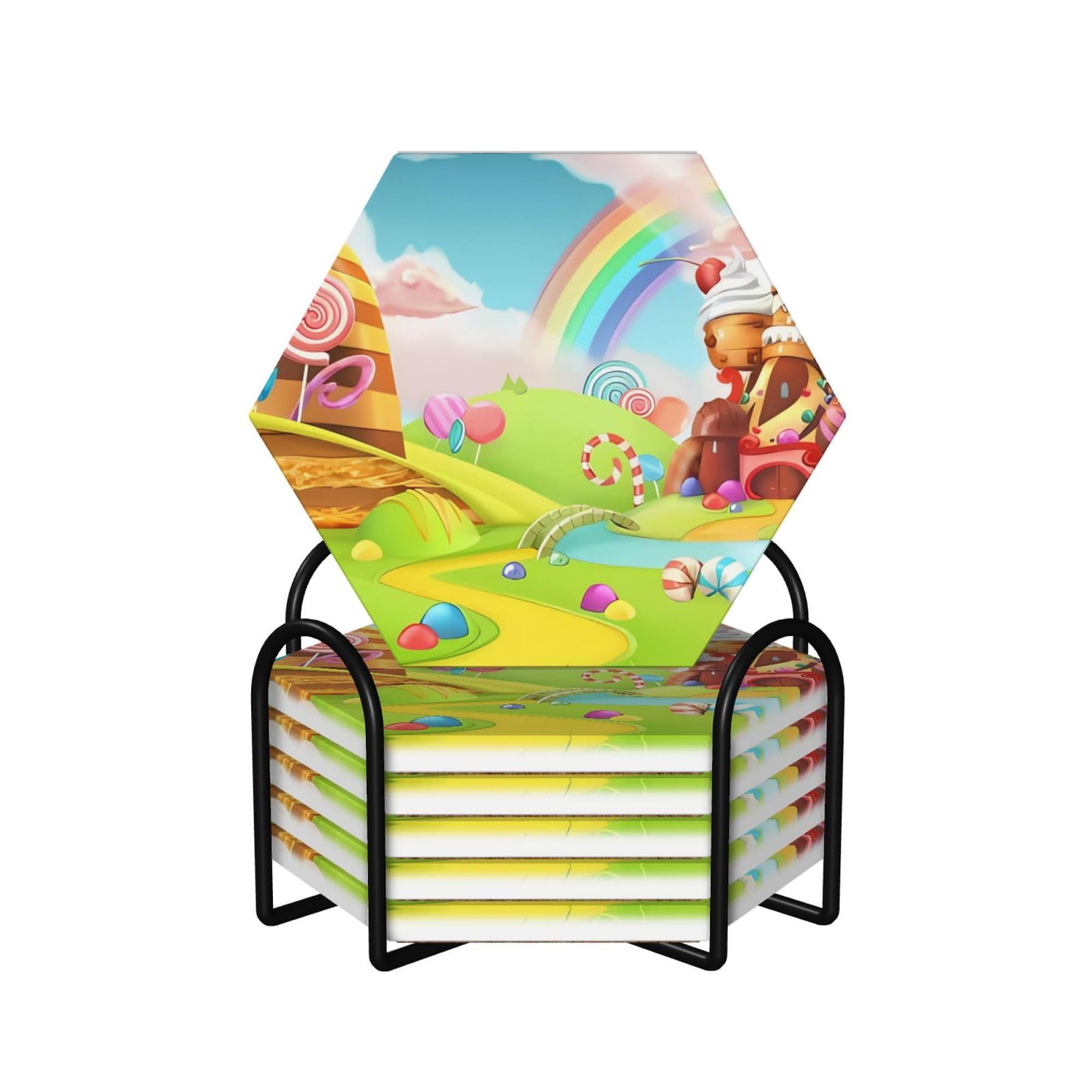 Dessous de verre en céramique ronde Candy Land lot de 6 pièces de forme ronde