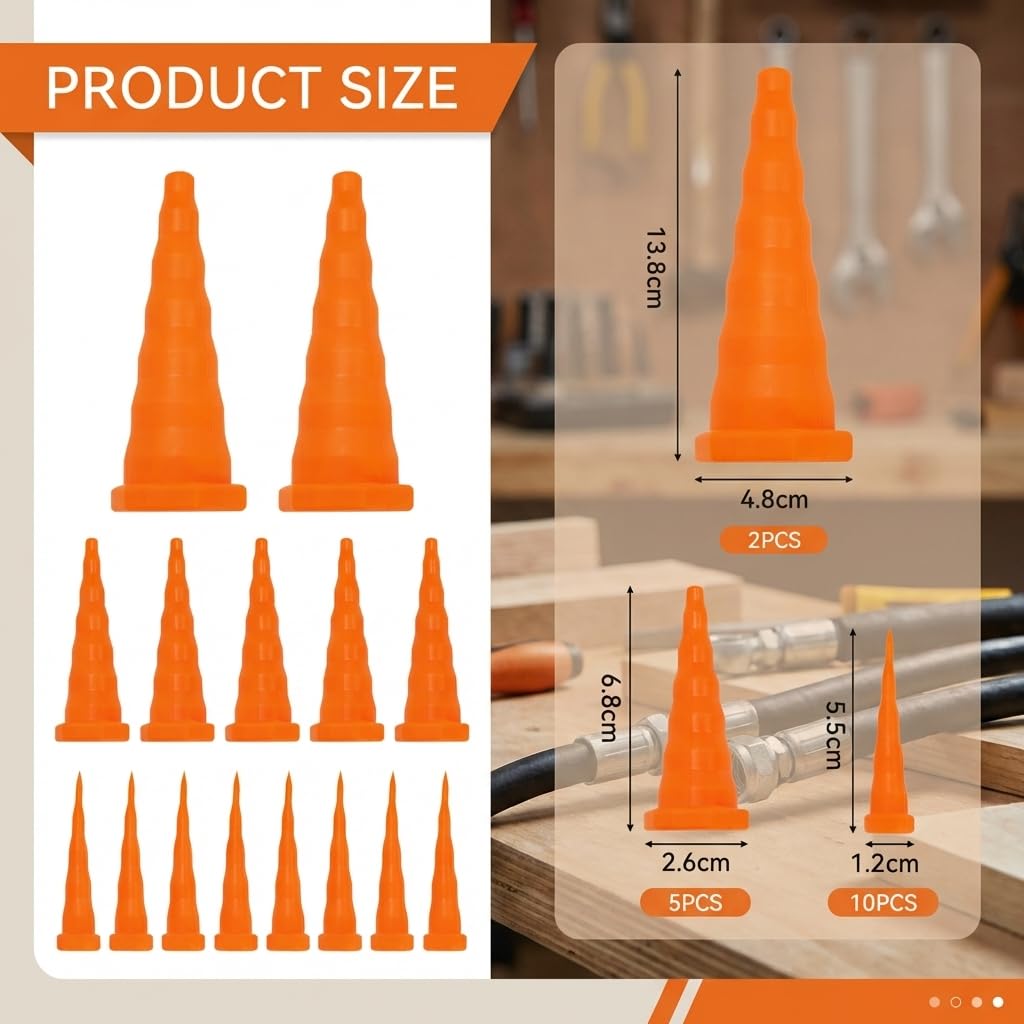 17PCS Tapón Hidráulico Cónico, Tapón de Servicio de Aceite Hidráulico de 3 Tamaños, Tapones de Manguera Hidráulicos, Tapones de Silicona Cónicos Resistente a Fugas para Manguera Hidráulica