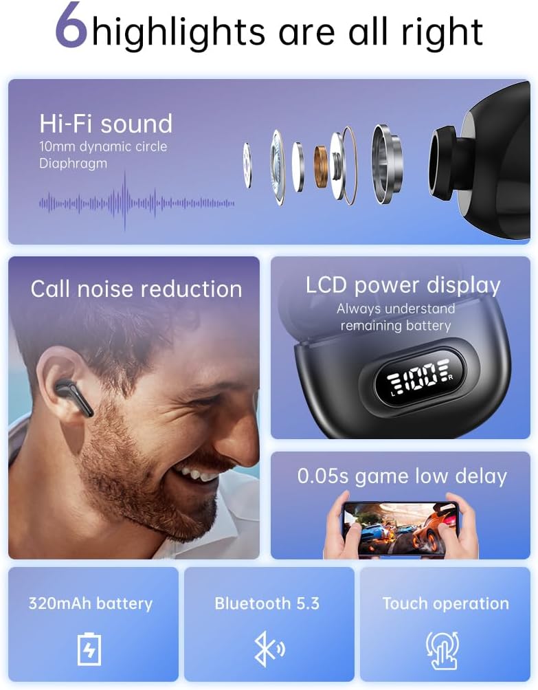Sports in-Ear ANC Active Noise Cancellation ENC Call Noise Cancellation IPX5 Waterproof 25 Hours Battery Life with Charging Compartment Wireless Bluetooth 5.3 Headphones for Fitness White
