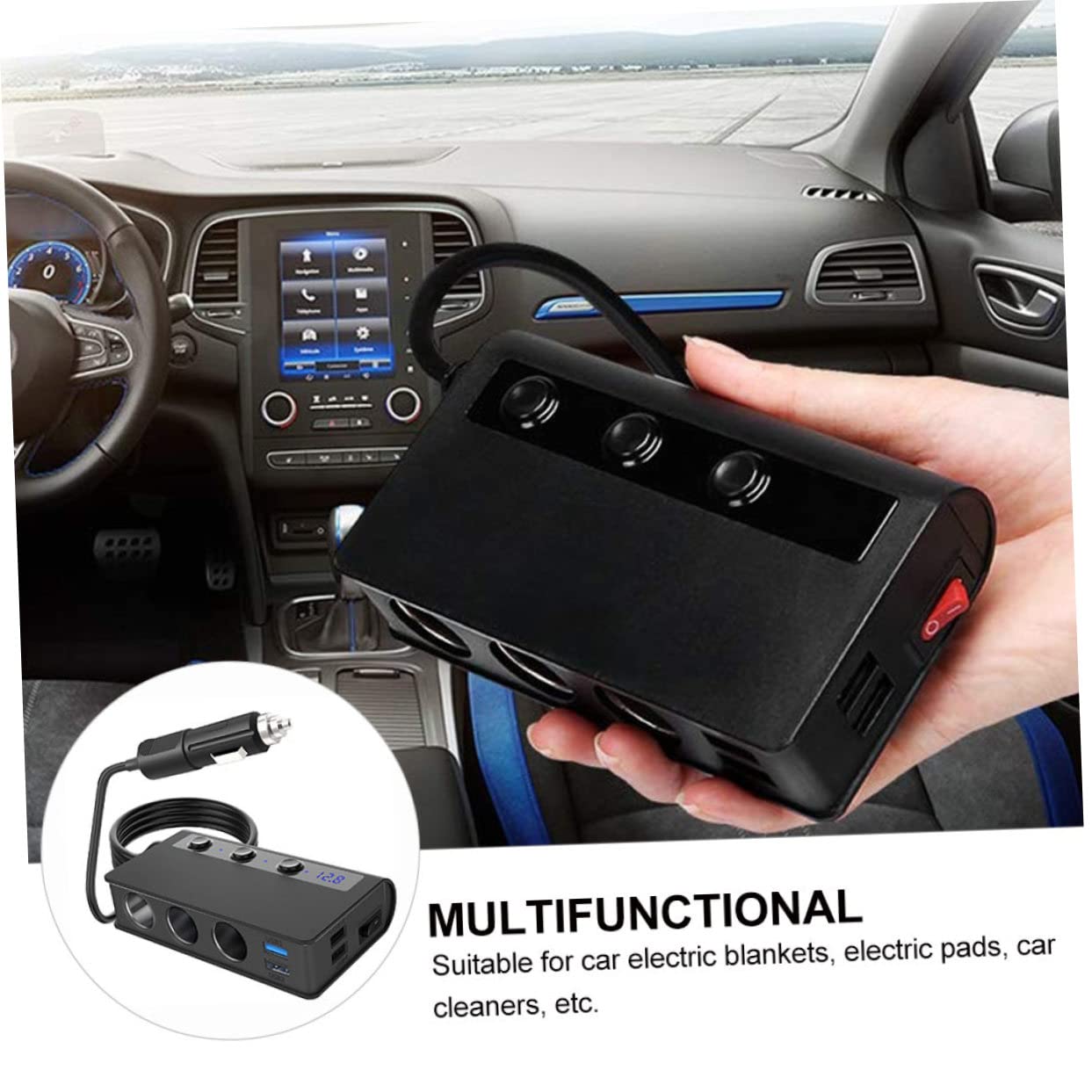 Holibanna 180W Adattatore Caricabatteria Auto Con Porte USB e Accendisigari Compatibile Con Veicoli Intelligente Per Smartphone e Dispositivi Portatili
