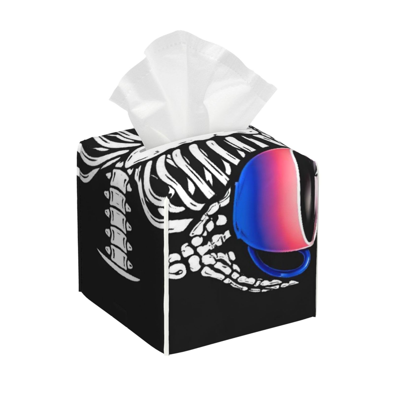Skull Skeleton Bisexual Pride Flag Art Leather Tissue Box Cover Holder Square Facial Paper Organizer 5.2" X 5.2" X 5.2"