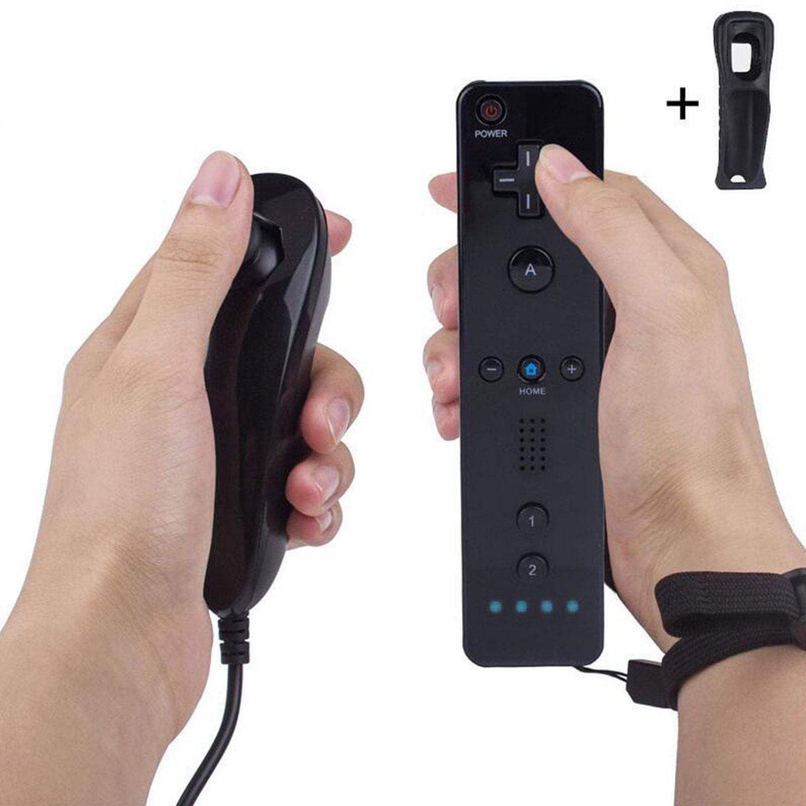 Milageto Controlador Joystick Inalámbrico para Consola Mando Nunchuck Bluetooth con de Movimiento Y Correa Funda de Silicona Antideslizante Compatible C, Rosa