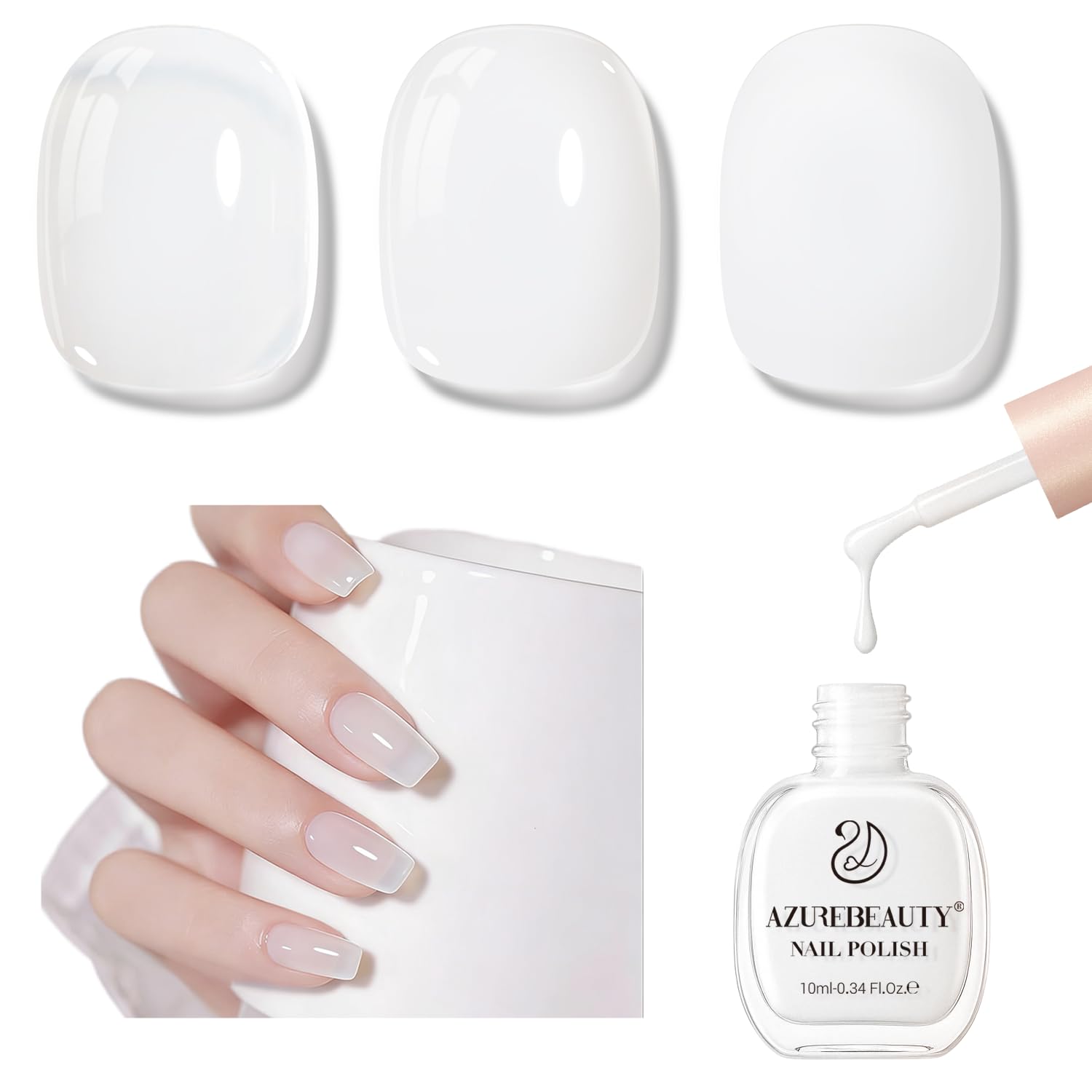 AZUREBEAUTY Milky White Translucent Nail Polish Quick Dry Long-Lasting Natural Jelly Glossy Finish for DIY Manicure Nail Art