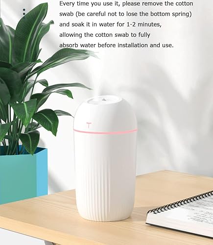 Miniatura 2 de YinQin Mini humidificadores USB de 14.2 fl oz con 2 barras de filtro de repuesto de 7 colores, luz nocturna portátil de niebla fría, humidificador
