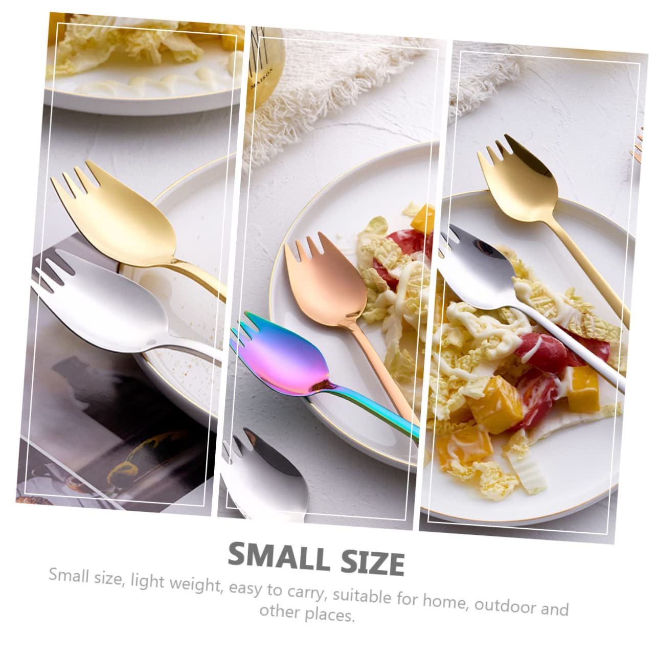 KICHOUSE Dual-use Fork Spoon 6pcs Stainless Steel Sporks Reusable Dinnerware Perfect for Home Outdoor