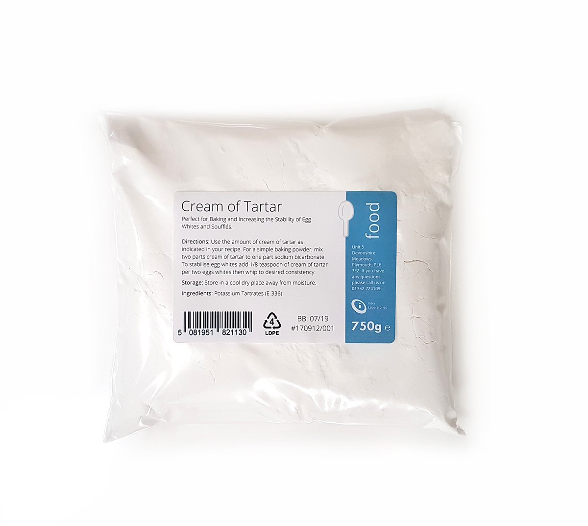 Intralabs Cream of Tartar for Baking & Playdough, Pure Food Grade Powder, 750 g