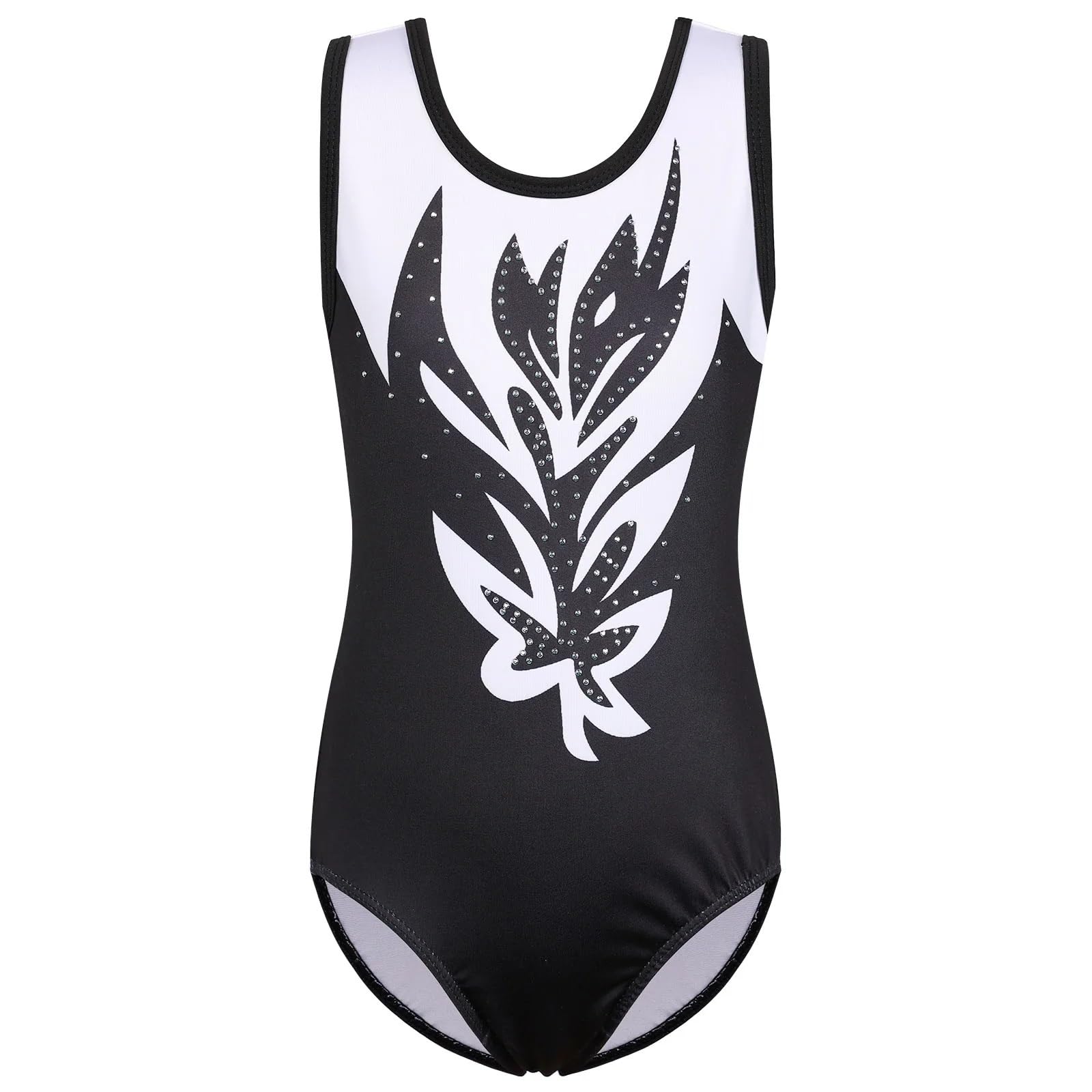 Mädchen Turnanzug Gymnastikanzug for Mädchen Ärmelloser Body Schwarz Performance Kleidung Diamant Praxis Outfit Ballettanzug(Color1,6A)