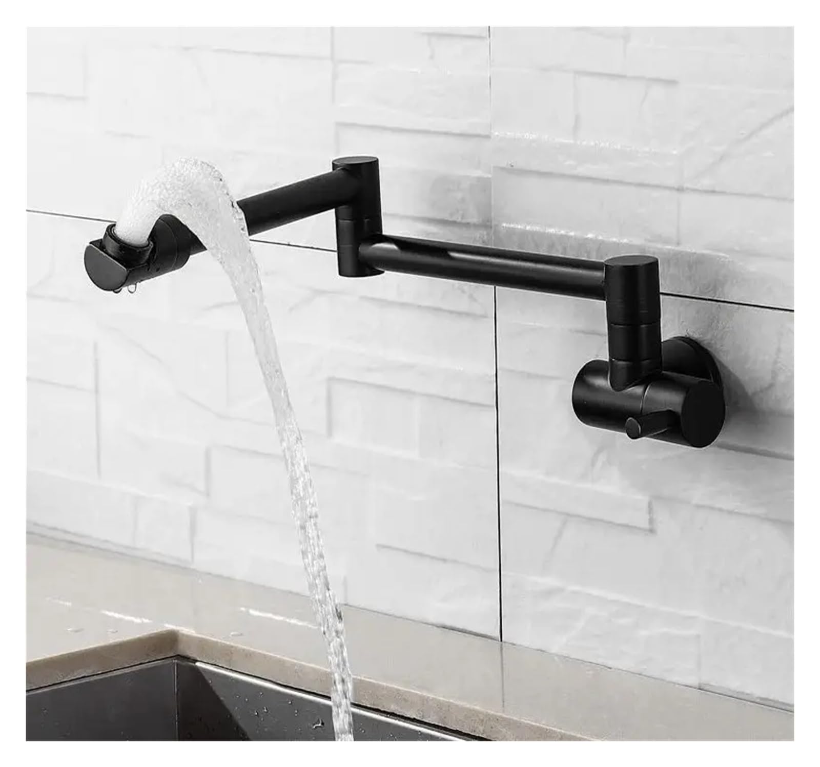 Grifo for llenado de ollas, de Acero Inoxidable, de Montaje en Pared, Color Negro, for Uso Comercial, con Brazo oscilante y Doble articulación, for Cocina, Plegable