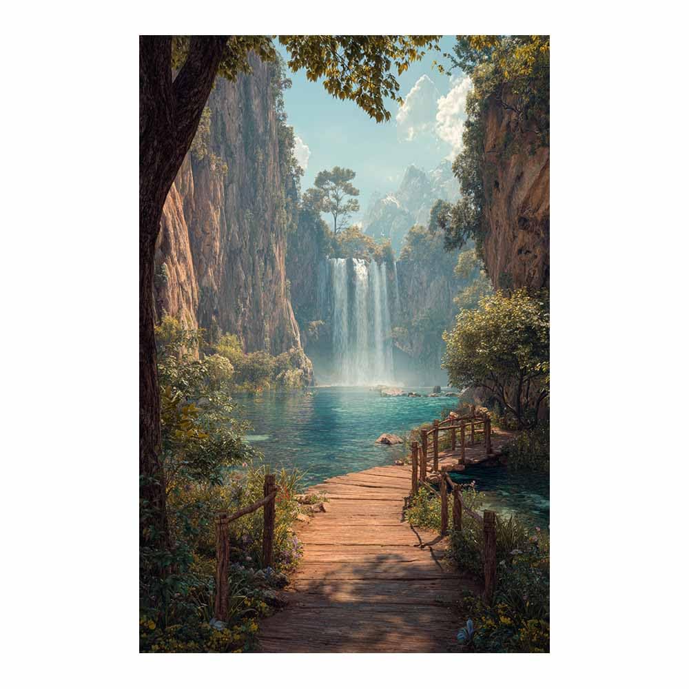 HOQIU Vintage wall art Waterfall Lake Boardwalk decorative painting, wall art, for Living Room Bathroom Bedroom Kitchen Decoration.(Multicolor)-80x120cm Unframed