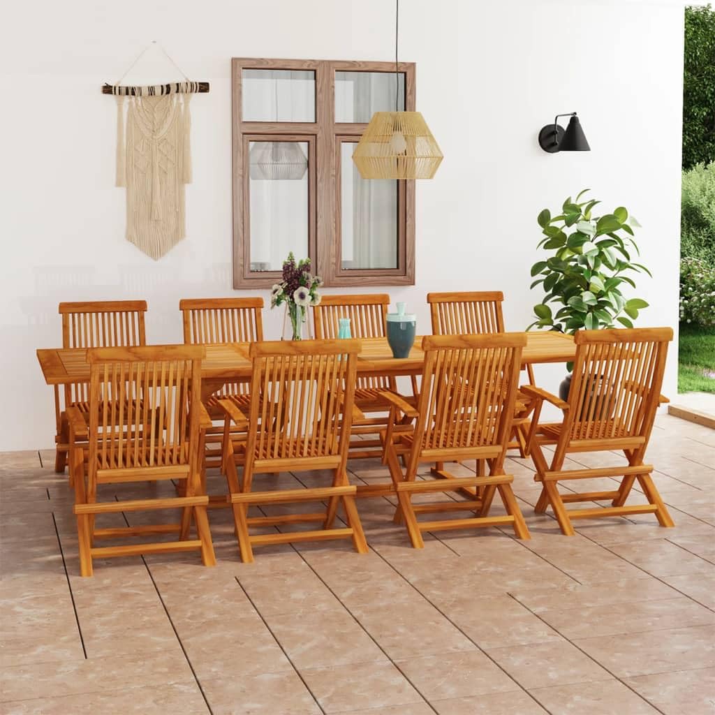 Set di mobili da giardino in teak massiccio, espandibile 180-280 cm, per terrazza, balcone, sedie pieghevoli, set di mobili da esterno