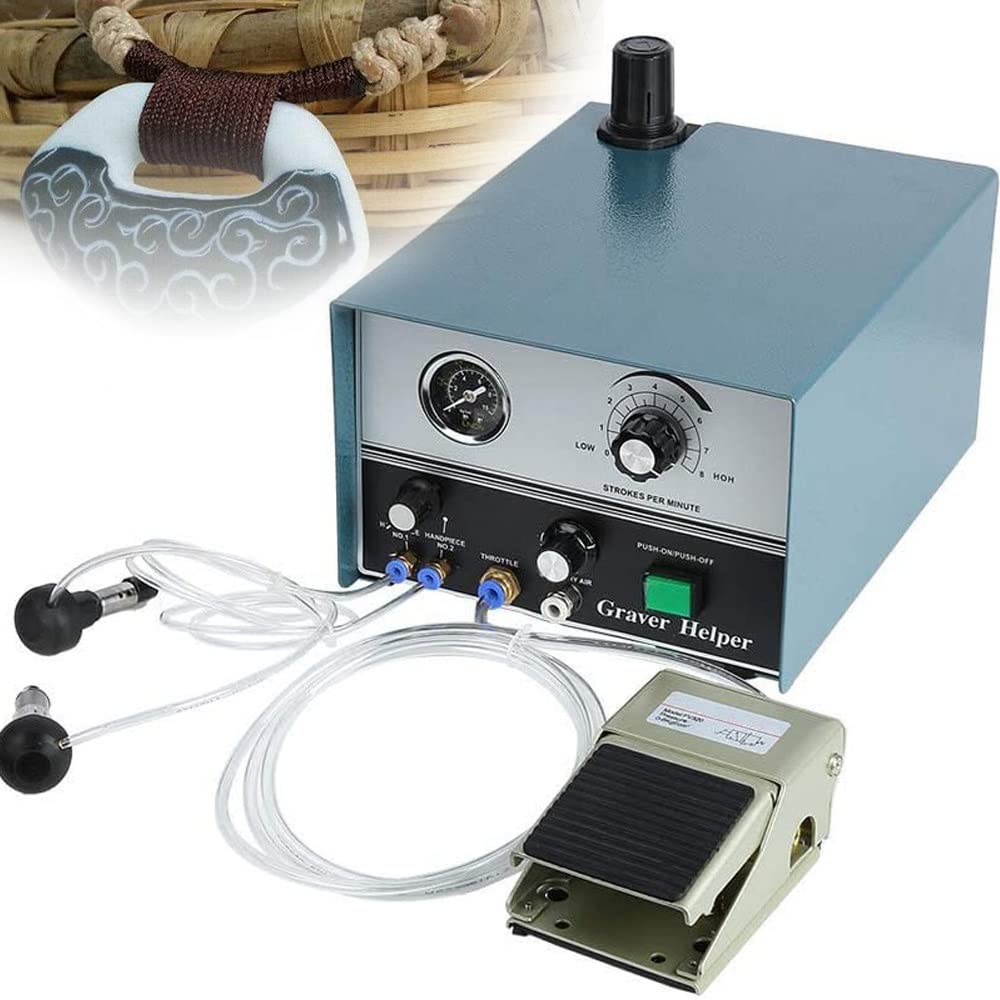 DEHIWI 60W Macchina per Incisione a Mano,Macchina Pneumatica per Incisione di Gioielli,Strumento di Incisione Professionale,per Gioielleria E Ferro Battuto 100-4000 RPM,220V