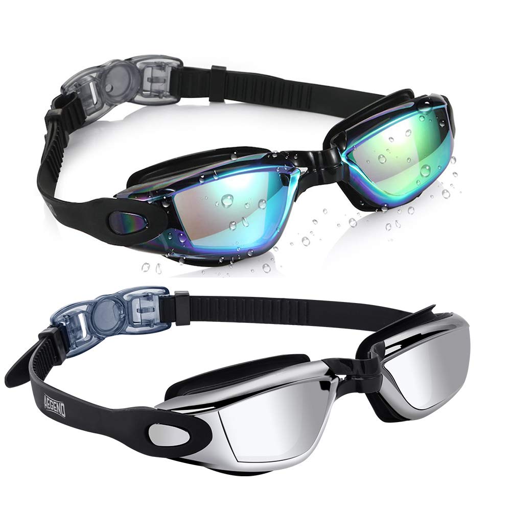 Aegend Swim Goggles, 2 Pack UV Protection,Adjustable,Anti Fog Swimming Goggles No Leaking Adult Men Women Youth, Aqua & Bright Sliver