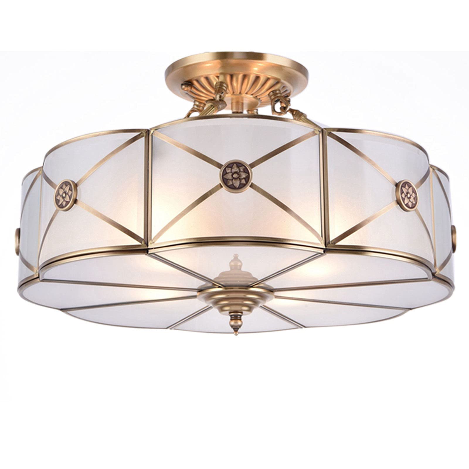 kangten Semi Flush Mount Ceiling Light Fixture 4-Light White Drum Glass Shade Bronze Brush Paint Finish Close to Dome Boho Decor Bedroom Kitchen