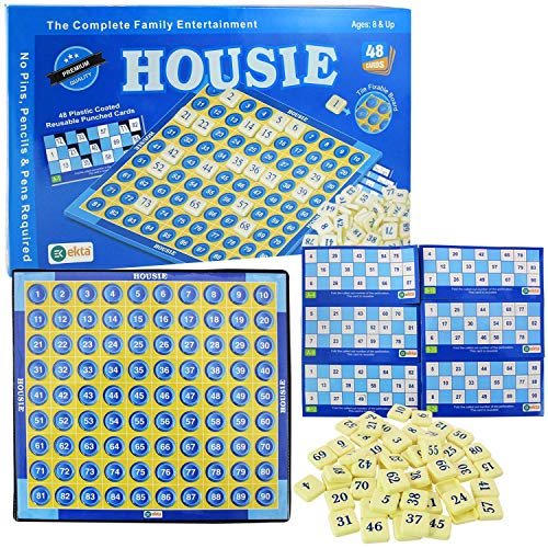 Image of BKDT Marketing Housie Game Set with 48 Reusable Cards & 90 Number Tiles, Board Game for Kids - Tambola Game Set Family Game, Birthday /Return Gift, Pack of 1 - Bingo Game
