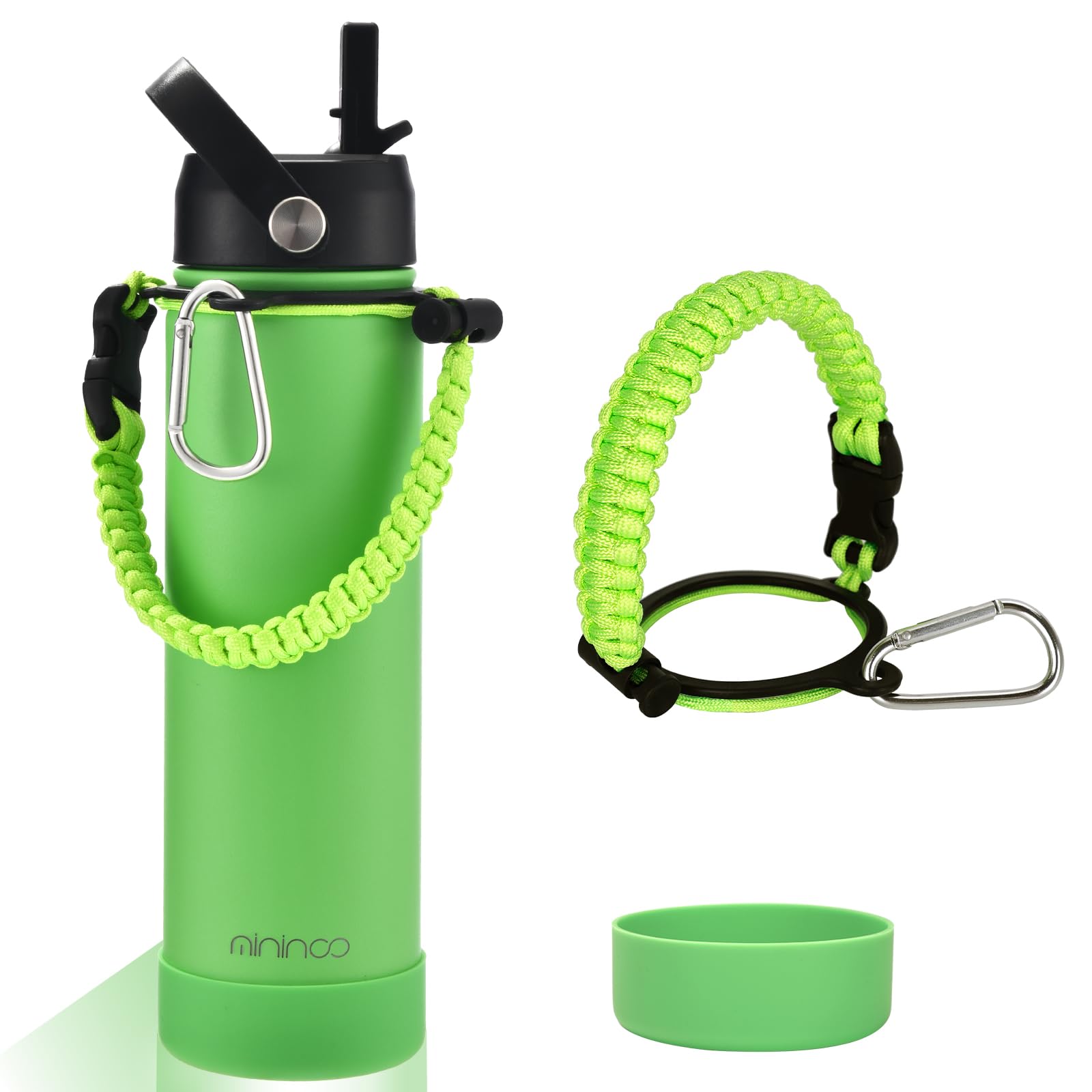 mininoo 24 oz Insulated Water Bottle with Straw, Stainless Steel Double Wall Vacuum with Straw Lid, Leak Proof, BPA Free, Keep Cold for 24H & Hot for 12H(Canopy Green)