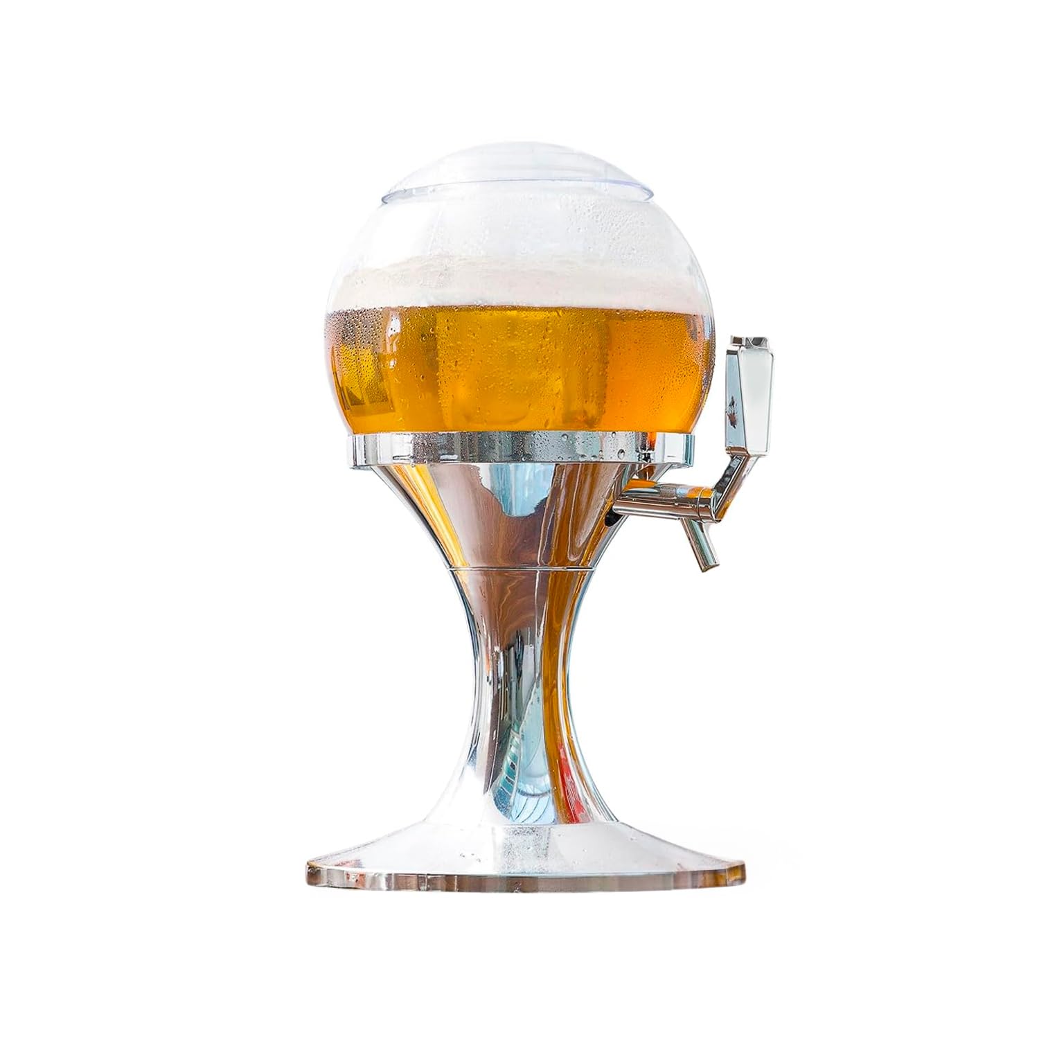 Spillatore Birra Refrigerato - Dispenser per Bevande 3.5L, Adatto per Feste ed Eventi, con Scompartimento per Ghiaccio, in Acrilico, 24x24x42 cm, Argento