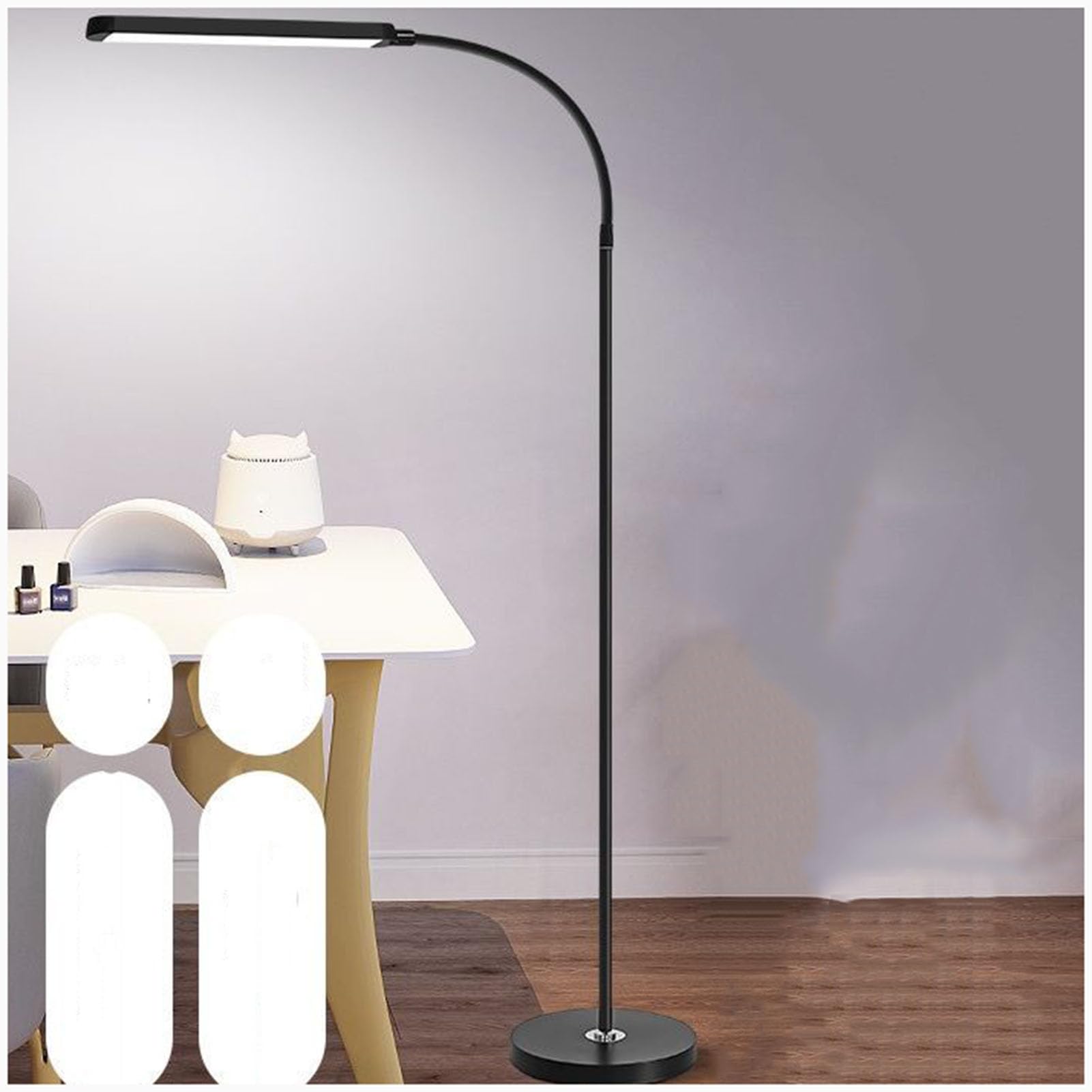 Lampe de lecture sur pied noire de 152 cm avec col de cygne réglable pour salon