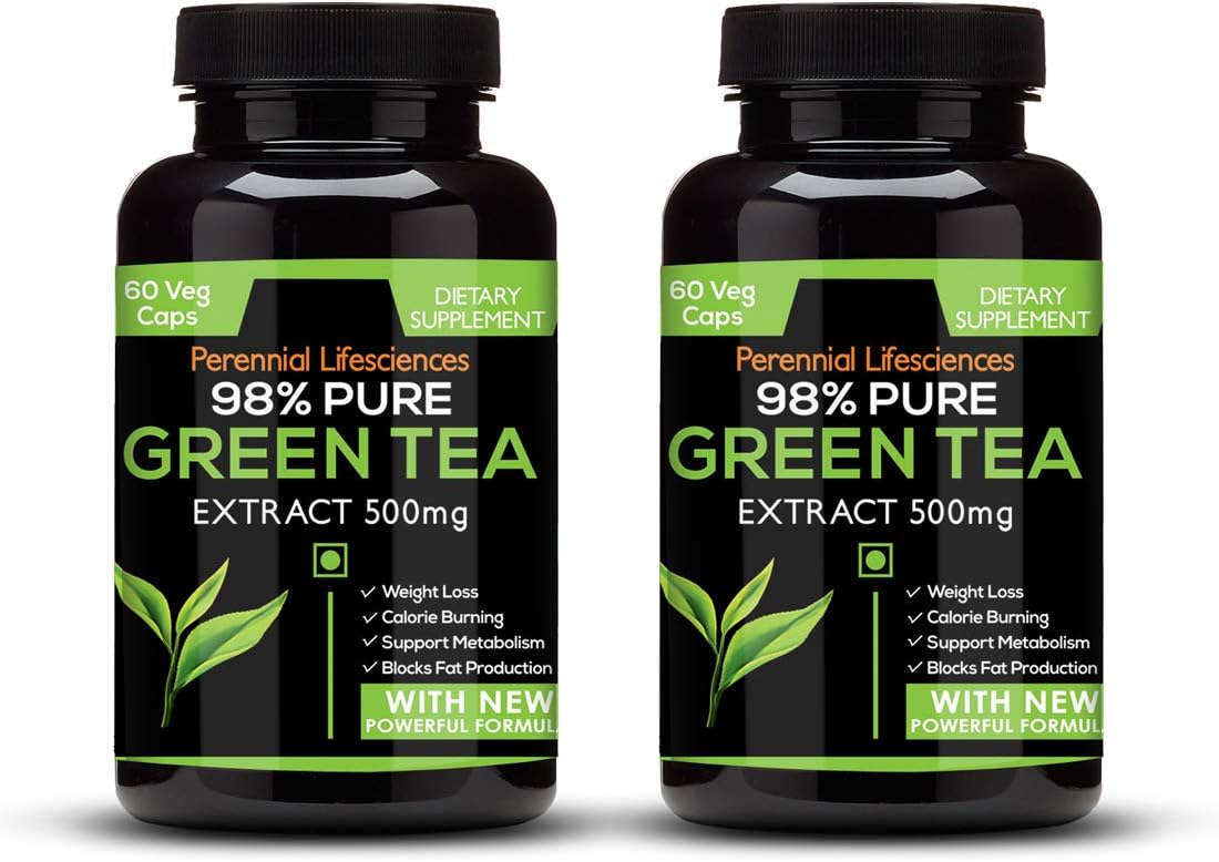 Perennial Lifesciences 98% Pure Green Tea Extract 95% Polyphenols 75% Catechins 50% Egcg soft - gels - 500Mg (Pack of 2)