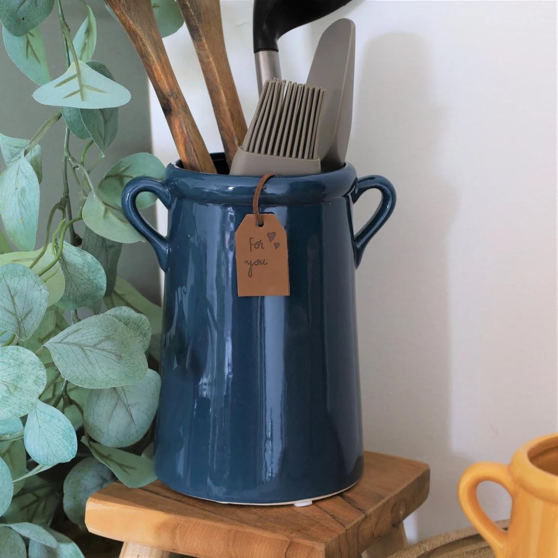 Fyne-Finds Large Teal Vase Blue Yellow Teal Utensils Holder Plant Pots Planters Home Decor Gifts Vases Flowers Display Holders (Large Teal Vase)
