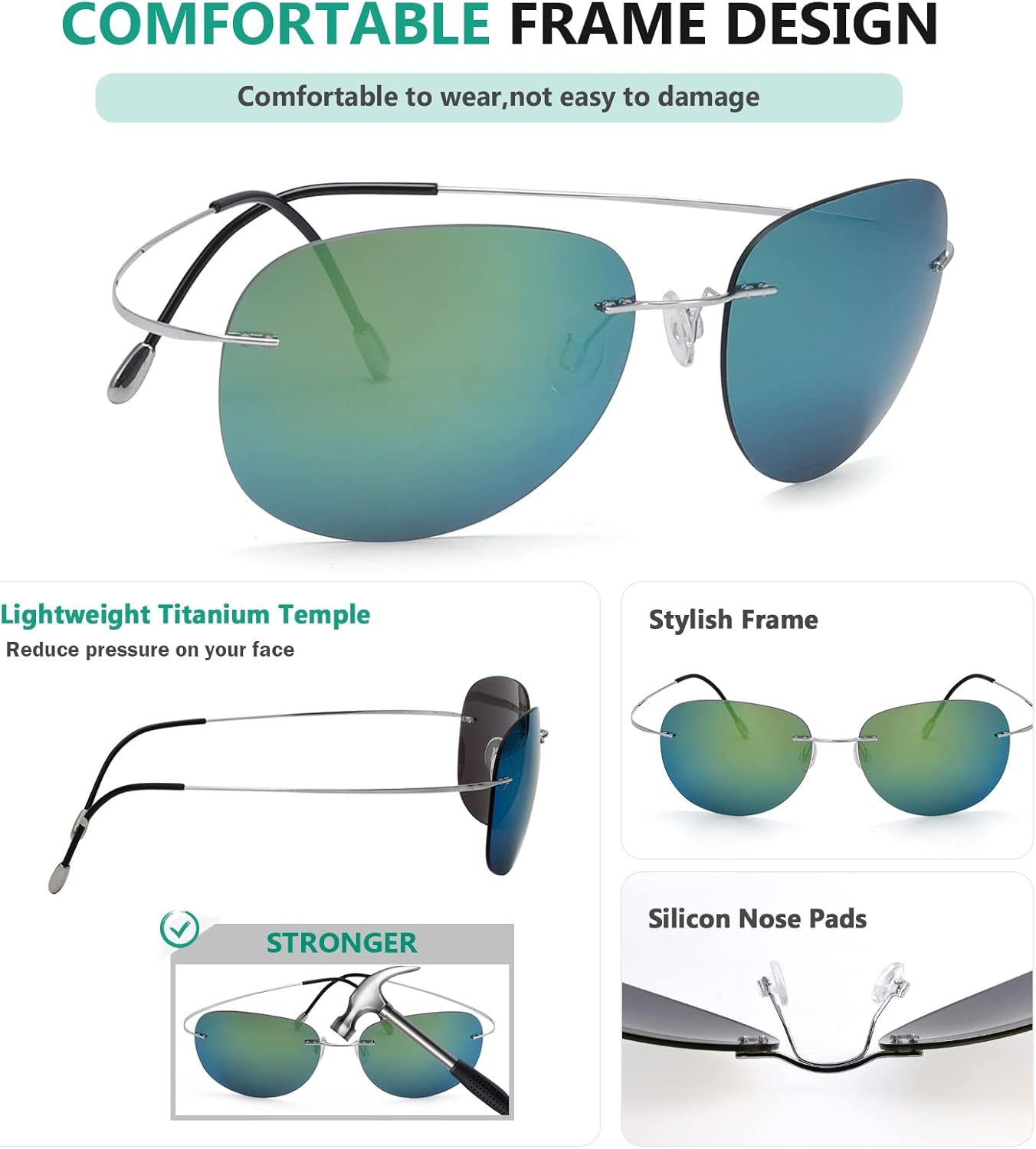 Eyekepper Rimless Titanium Frame Polarized Sunglasses - Image 4