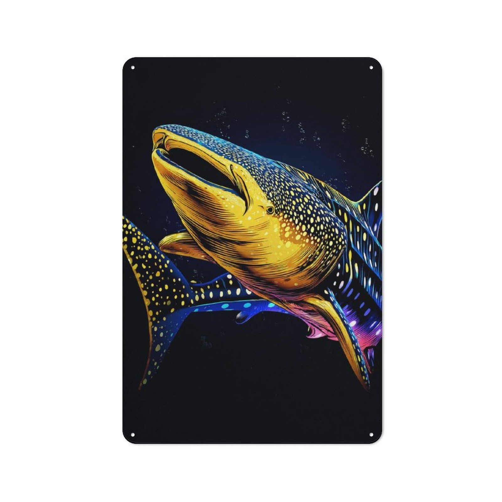 Junmoney Colorful Whale Shark Illustration Nostalgic Metal Wall Sign 30X20cm, Classic Pub Decor For Bar, Kitchen, Garage Or Games Room