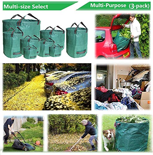 Professional 3-Pack 106 Gallons Lawn Garden Bags (D31, H31 inches) Reusable Yard Leaf Waste Bags with Coated Gardening Gloves - Storage Bag,Patio Bag,Laundry Container,Trash Can with 4 Handles
