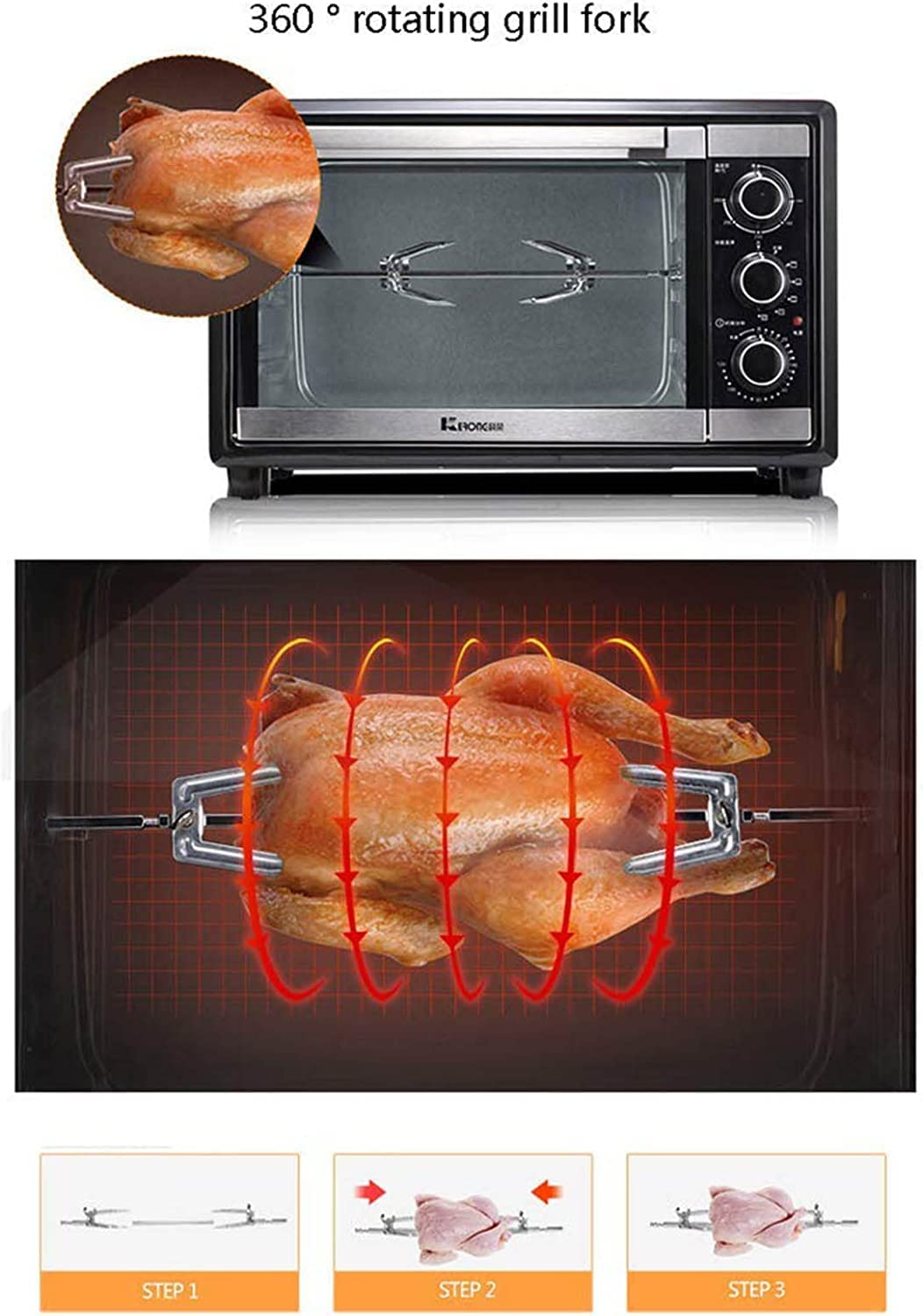 30L Forno Multifunzione Convezione Controsoffitto Tostapane Controllo della Temperatura Regolabile Famiglia Cuocere alla Griglia Toast E Pizza Padella (Color : Red)