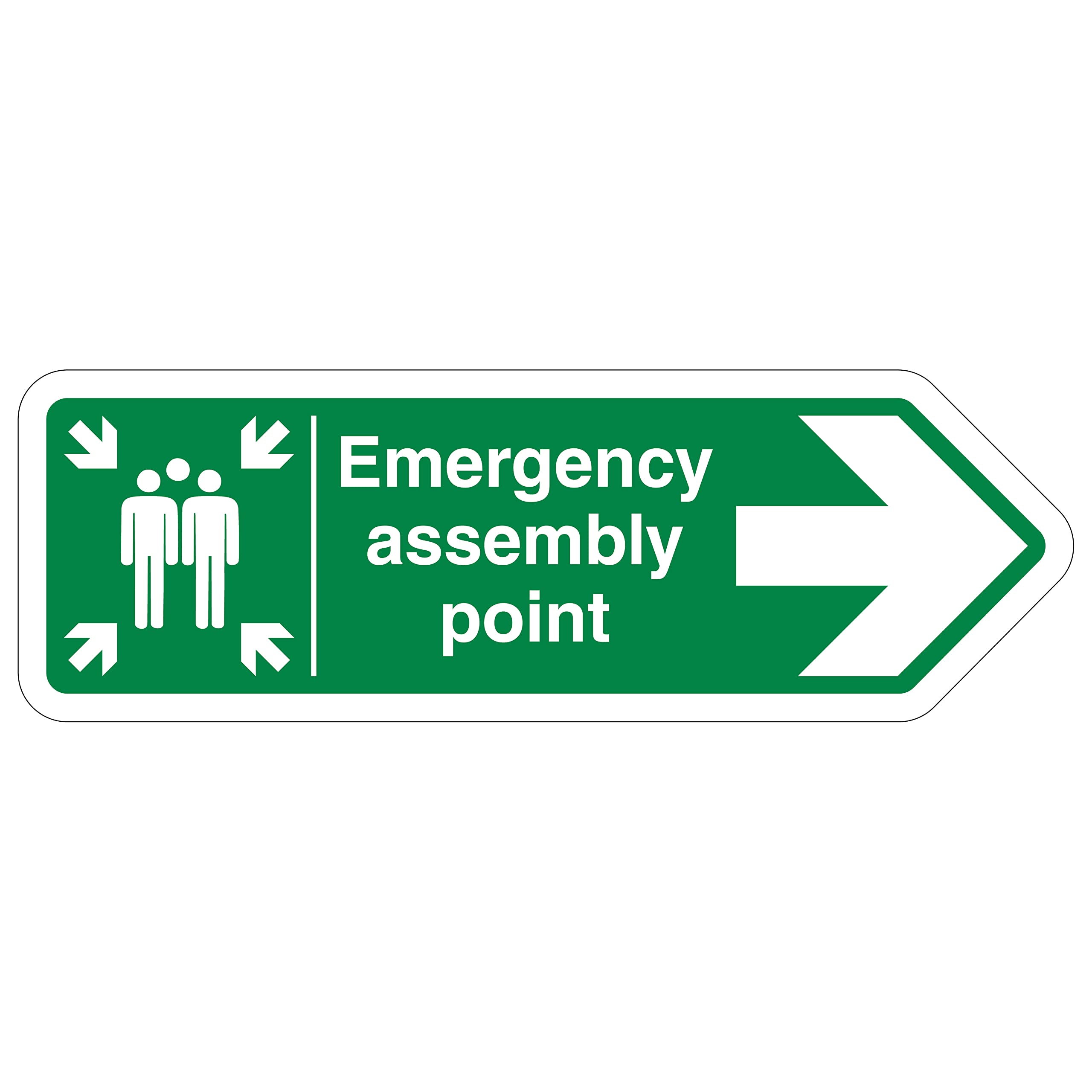 V Safety Shaped Safety Sign - Fire Assembly Point Arrow Right - 300X100 - 1MM Rigid Plastic
