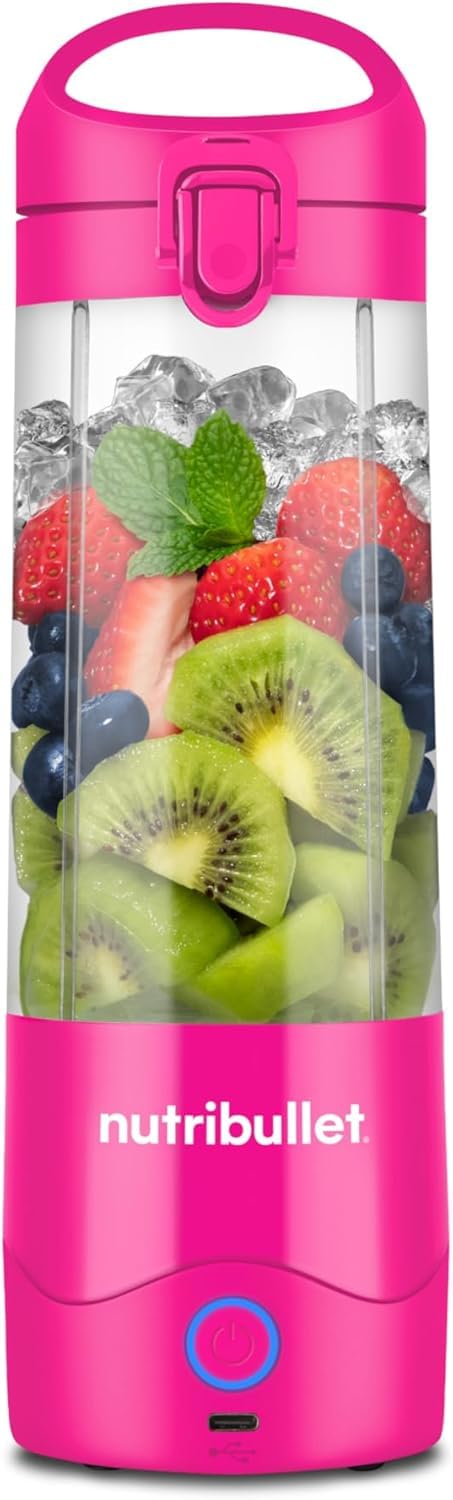 nutribullet Portable NBP003BP, tragbarer Mixer (475ml), wiederaufladbar, Mini Mixer, 4-Klingen-Messer, Tritanbecher, 15+ Zyklen pro Ladung, to-go, USB-C Aufladung, Pink