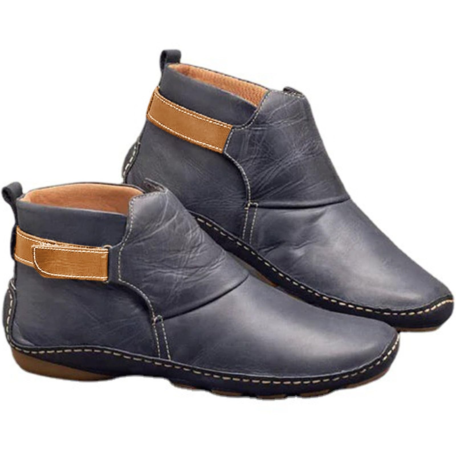 Ctreela Women Ankle Boots for Plantar Fasciitis Dressy Faux Leather Walking Shoes Comfort Fall Winter Travel Hiking Flats