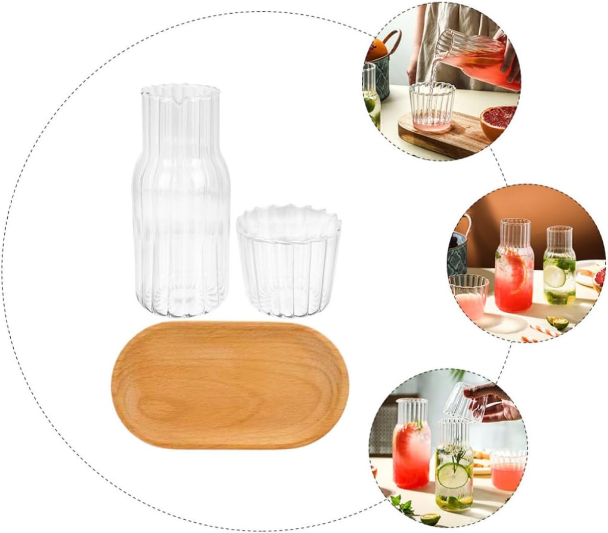 Glass Water Pitcher Set with Tray and Stainless Steel Lid