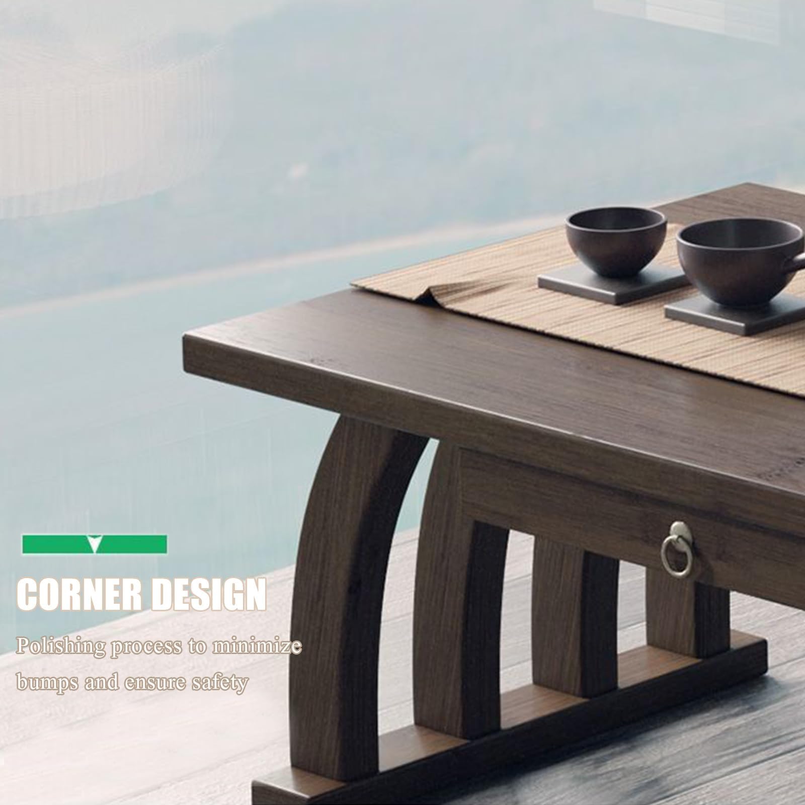 Tavolo per tatami portatile in legno massello, scrivania bassa per meditazione per casa, ufficio, soggiorno, tavolo da pavimento giapponese con uso versatile, 80 cm