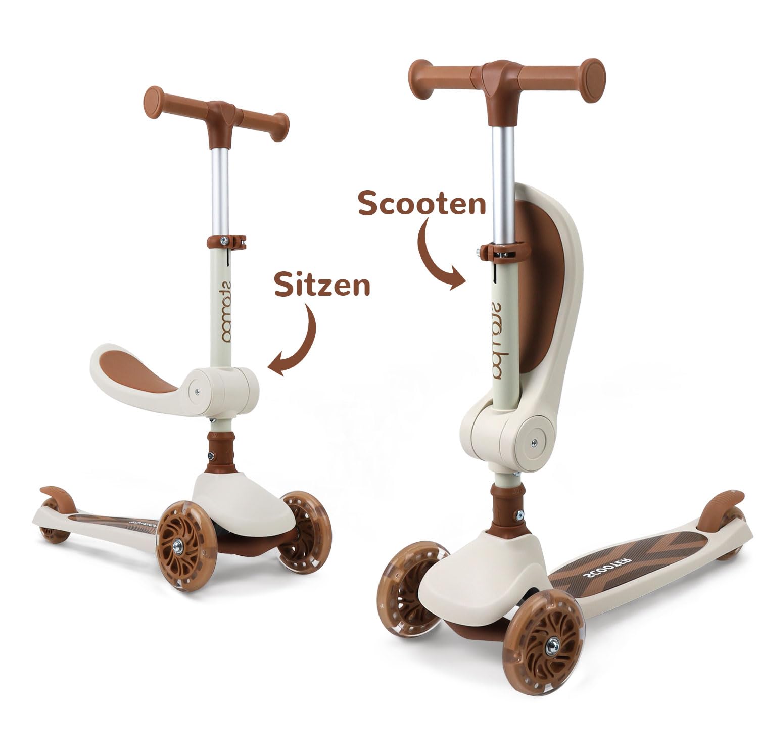Stompa Roller Kinder 2 Jahre Scooter 2 in 1 Kinderroller ab 2 Jahre bis zu 50 kg mit Klappbar Sitz &LED Räder, Höhenverstellbarer, Faltbar Tretroller Dreirad Roller für Kleinkinder Jungen Mädchen
