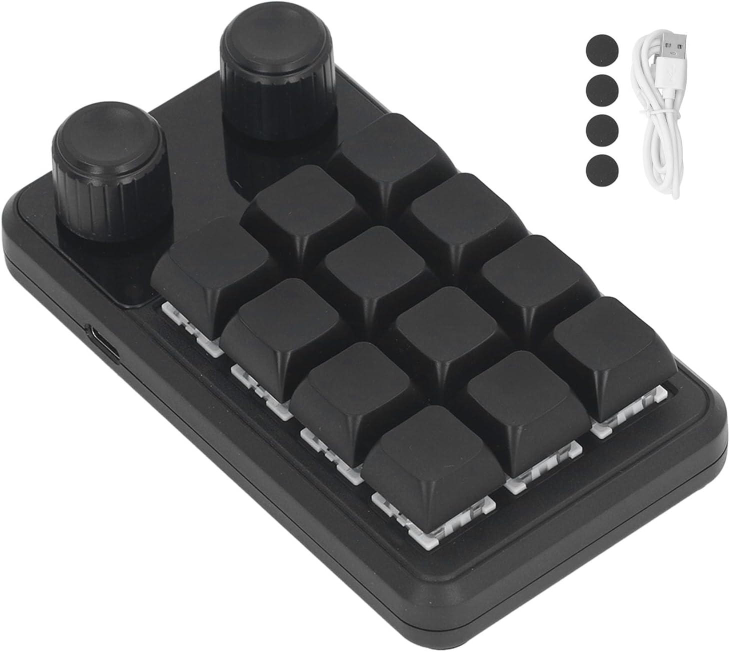 Mini Gaming Keypad 12 Keys 2 Knobs, One Handed Keypad with Blue Switch, RGB Backlit Mechanical Keyboard for Programming, Macro Customization for Gaming Office Industrial Control