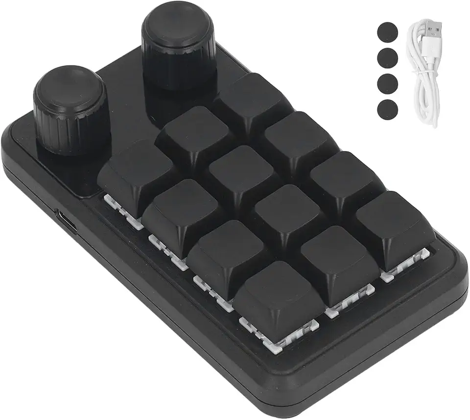 mini teclado para jogos, 12 teclas, 2 botões, interruptor azul, cor preta, programação macro, teclado com luz rgb para indústria