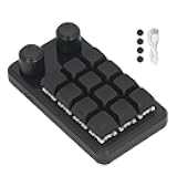 Walfront Mini Gaming Keypad 12 Keys 2 Knobs Blue Switch Black Color Programming Macro Pad with RGB Light for Industry Multiple Customization Supported
