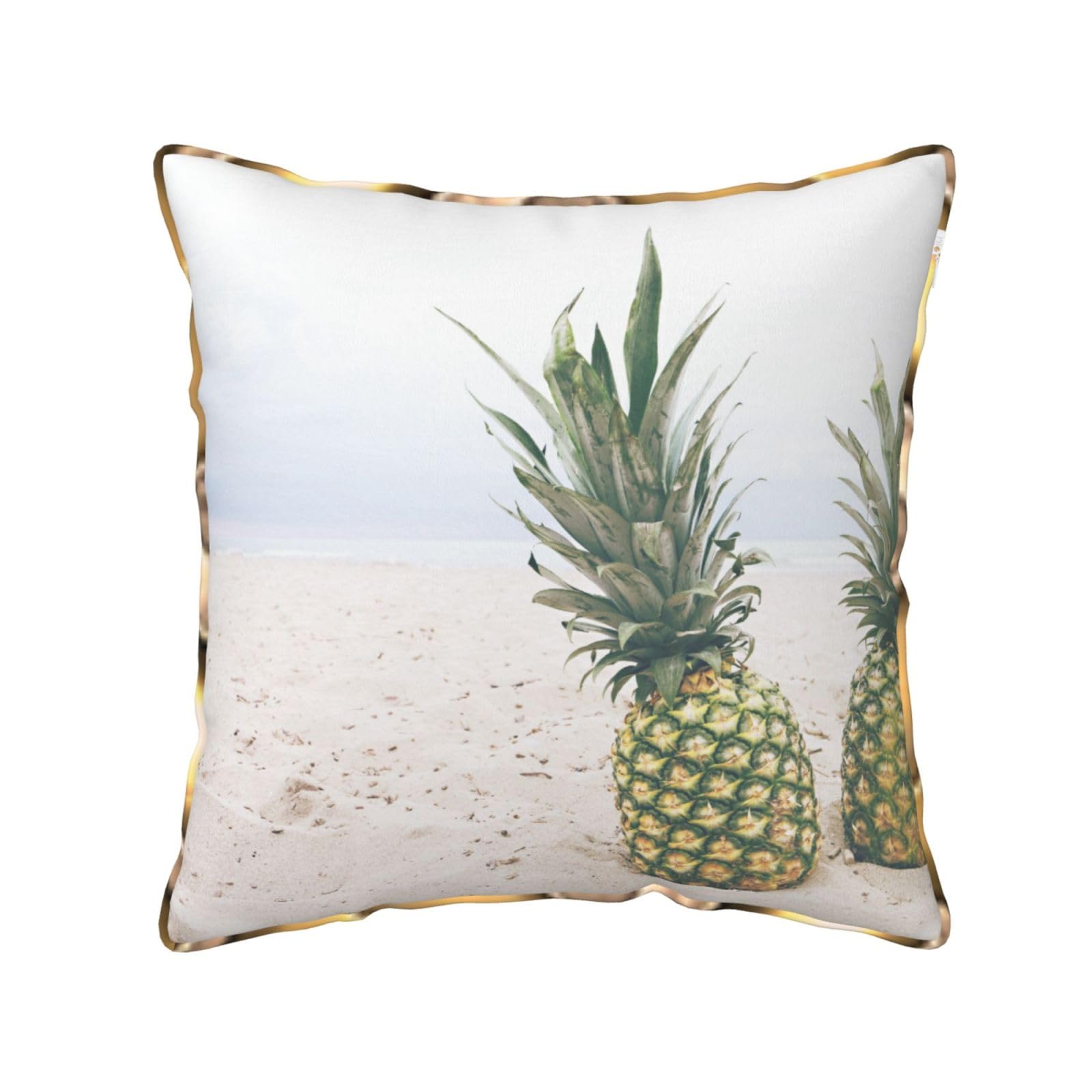AUBKFELD pineapple Painting Printed Velvet Cushion Cover 45x45 CM with Gold Edging Strip, Square Pillowcase Soft Throw Pillow Covers Case Decorative for Living Room Sofa Couch Bed Bench