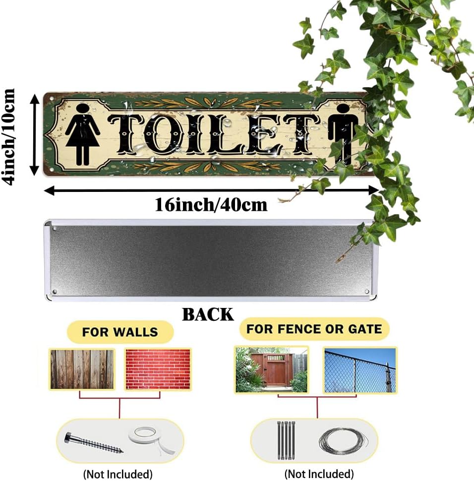 Rustic Bathroom Theme Decorative Sign - ''Toilet'' Metal Sign, 16x4 Inch - Farmhouse Art Plaque Sign For Home, Restroom, Yard, Bar or Cafe, Office Hanging Decor, Retro Room Decor image 3