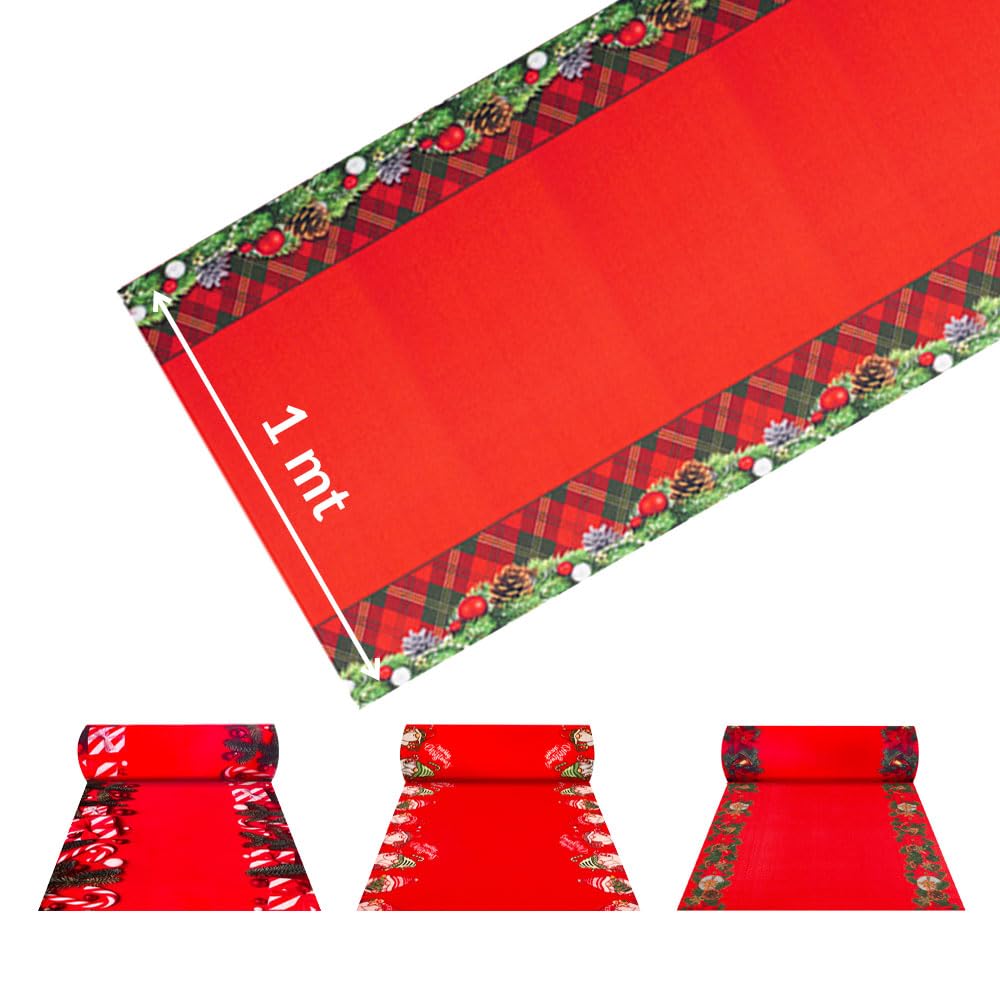 OLIVO.shop JINGLE ROLL Tappeto natalizio a metraggio per interno ed esterno, passatoia Natale su misura larga 1 metro per eventi ed allestimenti, Tappeto natalizio su misura (5 m, DECOR)