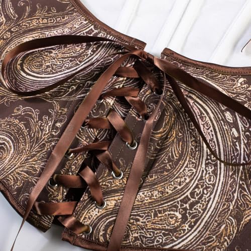 Image of Scarlet Darkness Women's Underbust Corset Top Renaissance Medieval Lace-up Boned Fairycore Pirate Corsets Coffee Floral Size 16