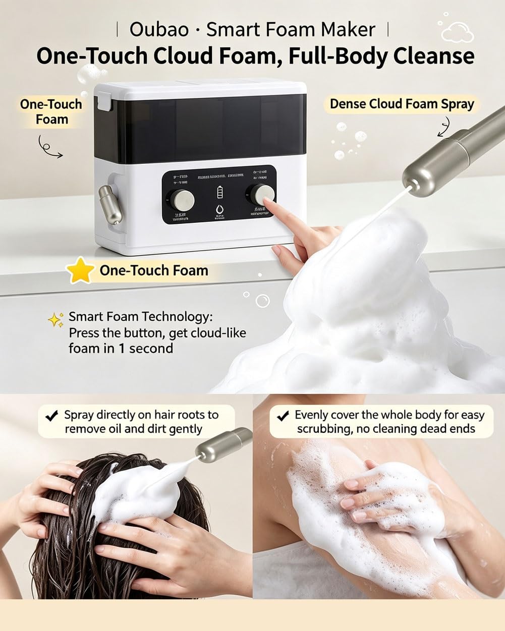 Dispensador de jabón espumoso para ducha, montaje en pared, recargable, boquilla ajustable, capacidad de 620 ml, impermeable para baño y hotel