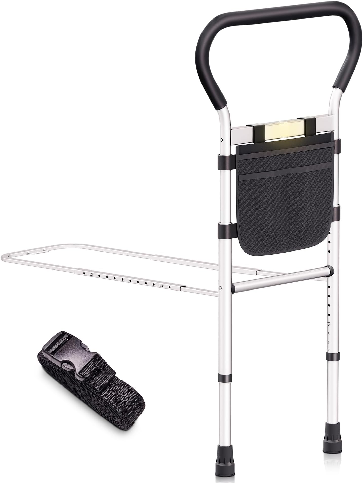 Large Bed Rails for Elderly Adults Safety, Super Stability Bed Assist Bar for Seniors, Anti-Fall Getting in and out of Bedside Rail, Adjustable Support Feet Bed Handles, Grab Bar Handrail Fits All Bed