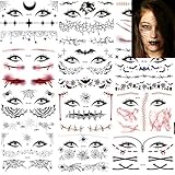 Halloween Temporary Tattoos Day of the Dead Face Tattoos Spider Eye Web Tattoos Sticker 12 Sheets Day of the Dead Makeup Decals for Halloween Party Decorations