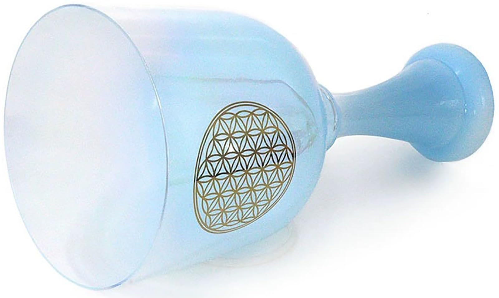 Cuenco tibetano de cristal con mango de color cian y mazo con estuche de transporte