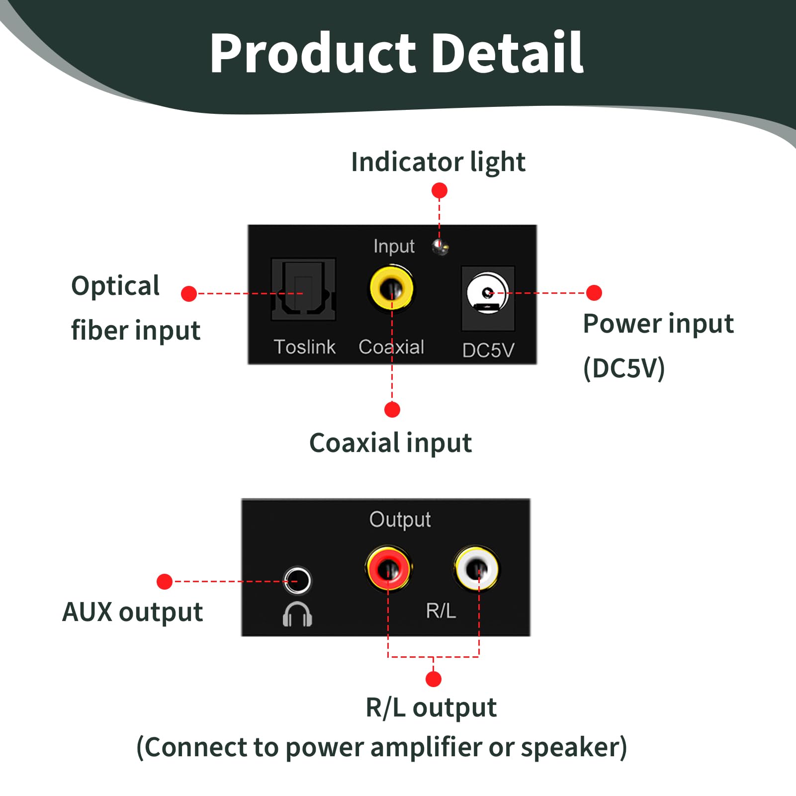 Convertisseur Audio Numérique Analogique 192kHz SPDIF Optique Coaxial Toslink vers RCA Stéréo L/R Adaptateur Jack 3,5mm