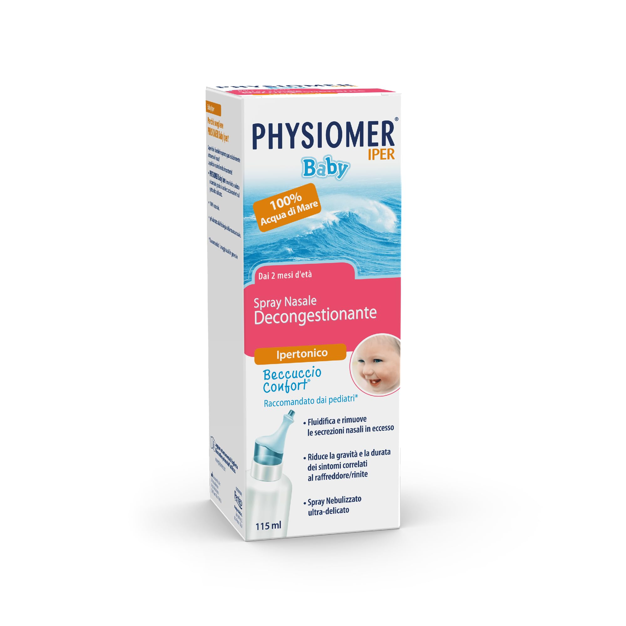 Physiomer® Baby Plus Spray Nasale 115 ml - Congestione Forte - 3in1: Decongestiona │ Allevia │ Ripristina - Acqua di mare pura al 100%│ Elevata concentrazione di Sali │ Dai 2 mesi di età│ Comfort Tip®