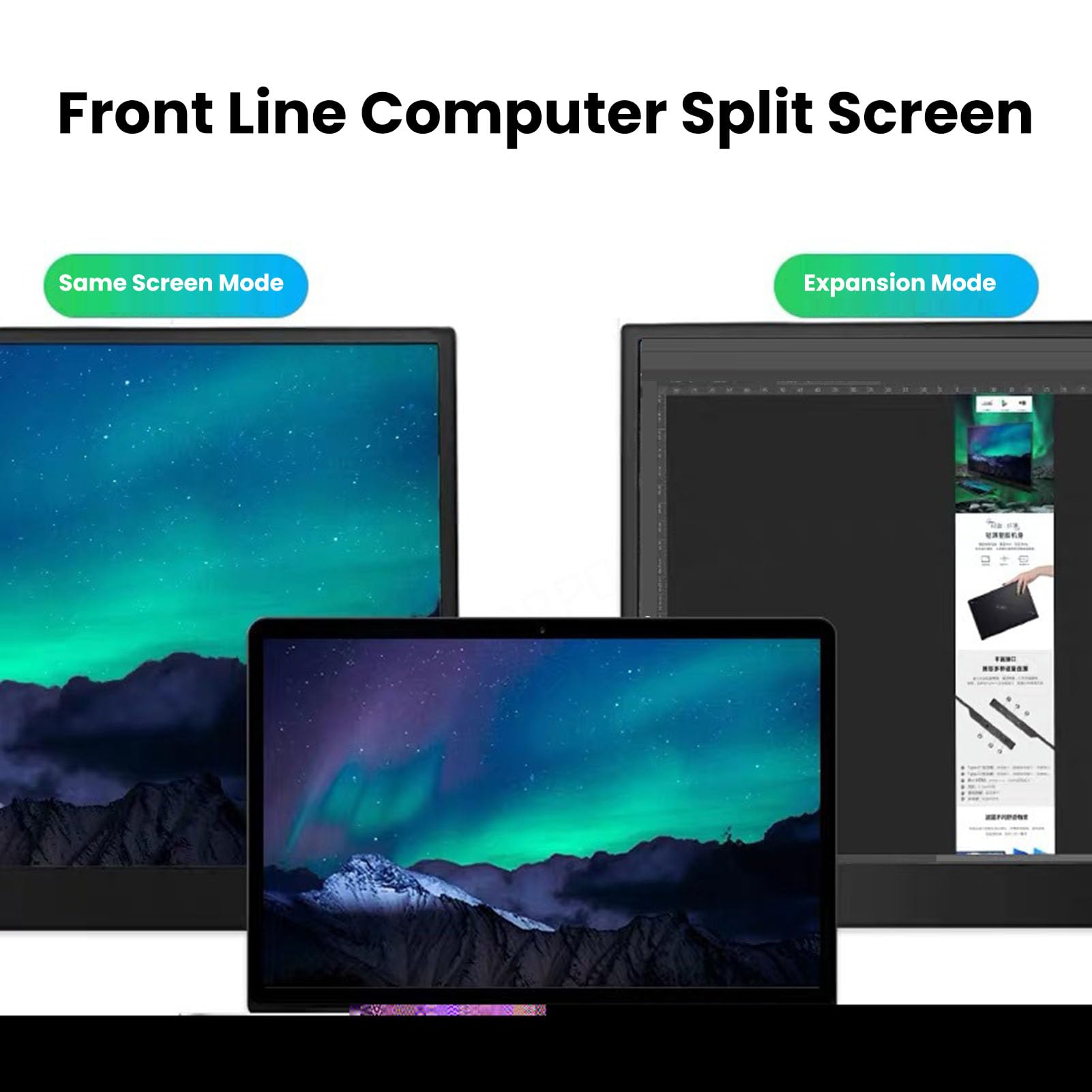 Przedłużacz Ekranu Laptopa 15,6" Przenośny Monitor 1080P, Wyświetlacz USB C Typu Plug and Play ze Stojakiem, Podwójny Przedłużacz Ekranu do Laptopa, Tabletu, Wbudowane Głośniki