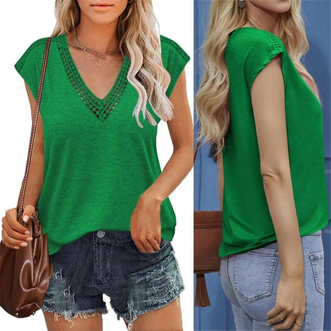Camiseta Holgada De Manga Corta para Mujer, Túnica Sin Mangas con Cuello En V